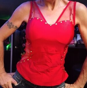 Vibrant Red Studded Bustier Style Top